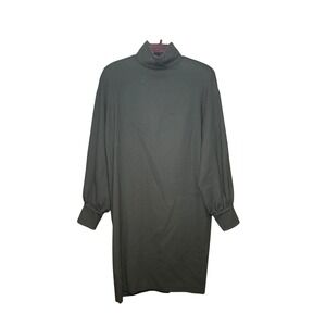 Vintage Woolmark Forest Green 100% Pure Wool Mock Neck Shift Dress 6